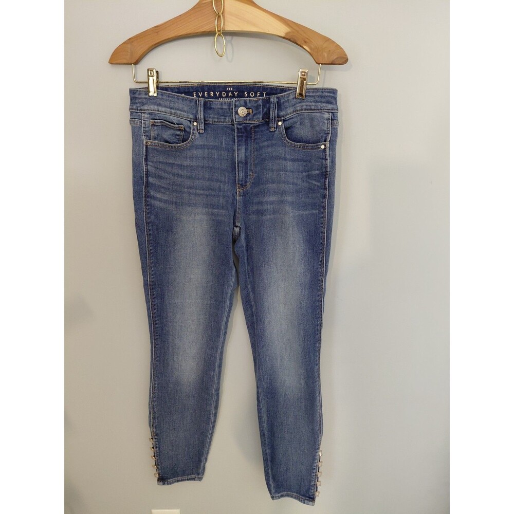 WHBM Everyday Soft Skinny Ankle Jeans Grey Ankle Buttons w/Loops Sz 6